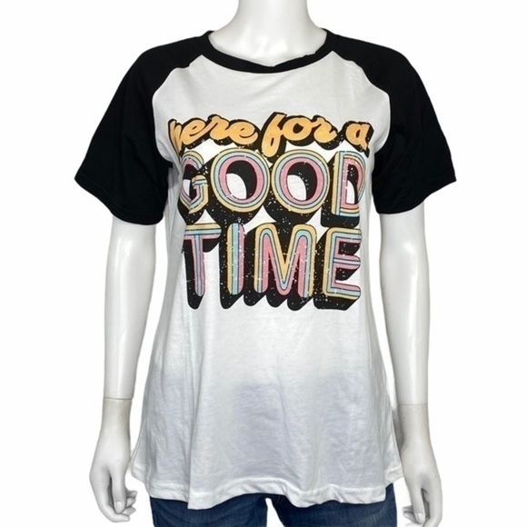 Lovey’s Boutique NEW Here for a Good Time Raglan Graphic T-Shirt Black White L - Picture 3 of 5